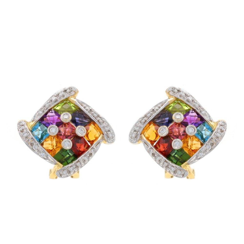Bellarri Citrine Iolite Stud Earrings Yellow Gold 18k .24ctw Pierced/Non-Pierced